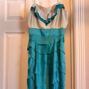 Elegant Teal and Cream Ruffle Dress